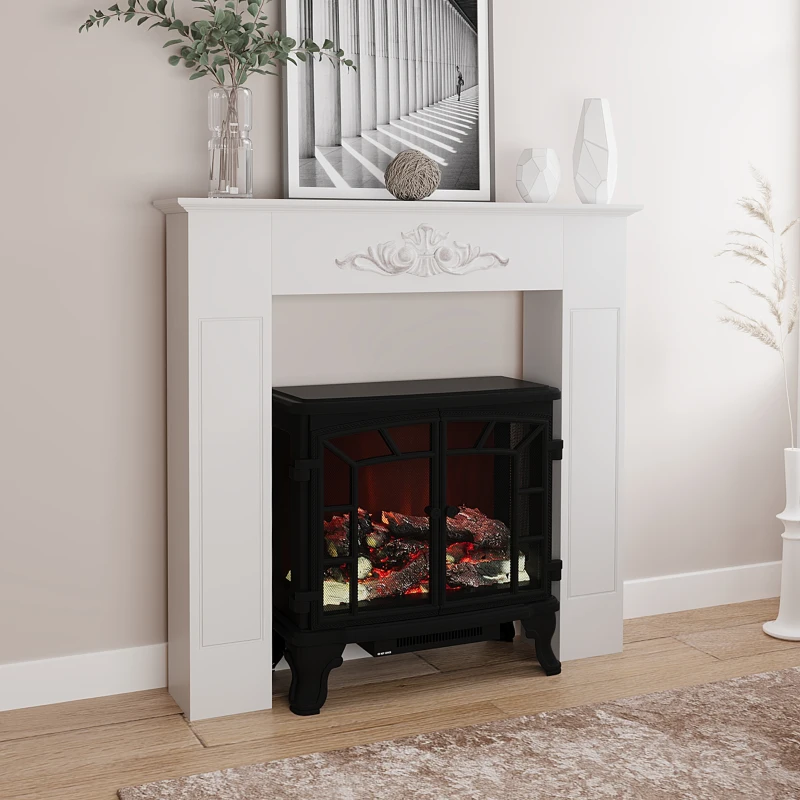 HOMCOM Manteau de cheminée encadrement cadre décoratif pour cheminée électrique 101 x 19 x 100 cm bois blanc