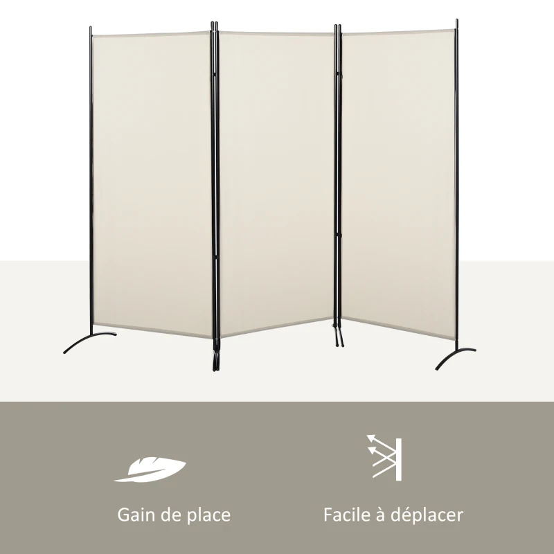 HOMCOM Lot de 2 paravents 3 panneaux dim. 2,53L x 0,5l x 1,82H m Store latéral Brise-Vue paravent sur Pied séparateur métal