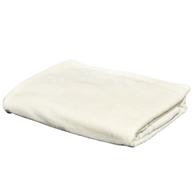 HOMCOM Coperta in Flanella 330 GSM Reversibile per uso Interno ed Esterno, 203x152x0.5 cm, Bianco Crema