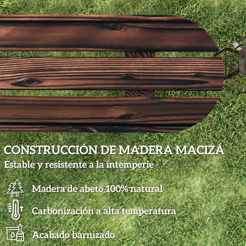 Outsunny Banco de de Madera con 2 Ruedas Decorativas Estilo Rústico Carga 200 kg 120x29x39 cm Carbonizado