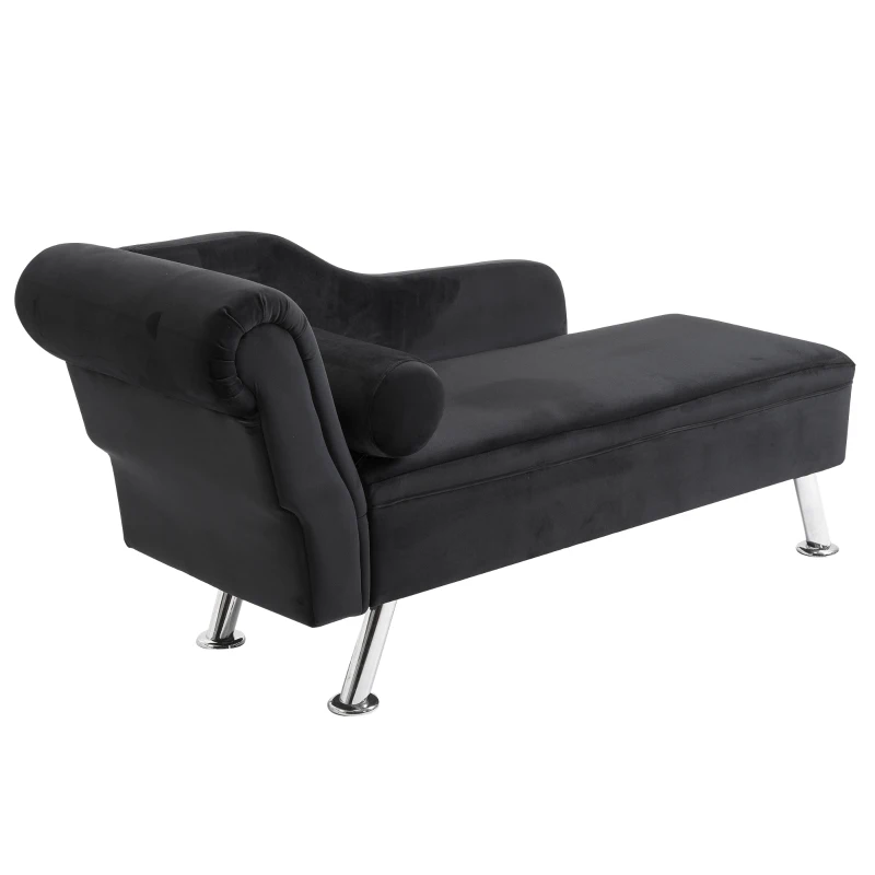 HOMCOM Chaise Longue Divano con Cuscino Rotondo in Flanella 160 x 56 x 75cm Nero