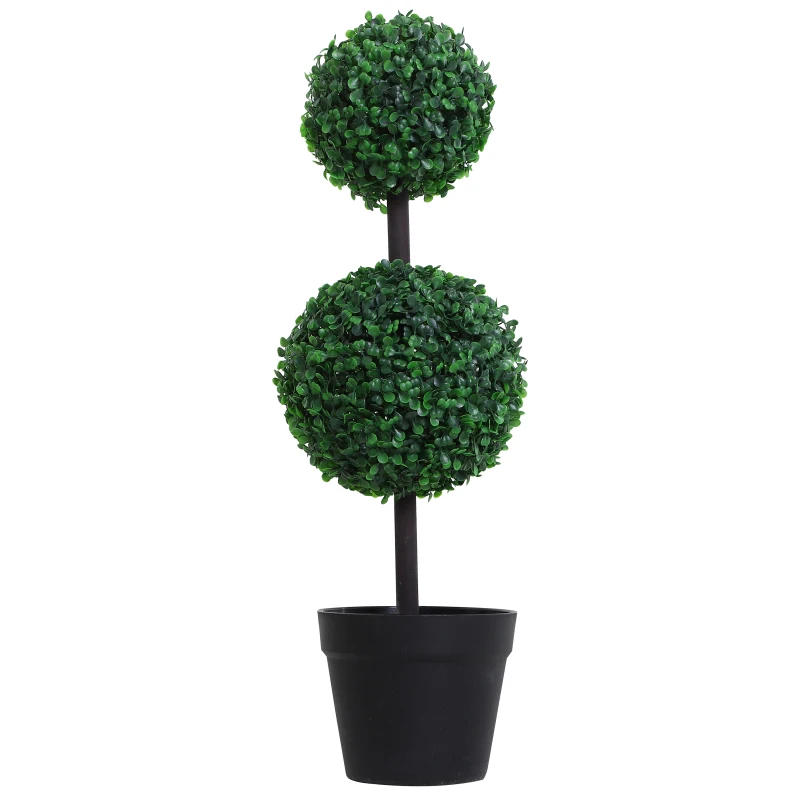 Outsunny Pianta Artificiale Bosso a Sfera (Ф23 X 67A cm), Due Sfere Verde Decorativo da Esterno e Interno con Vaso