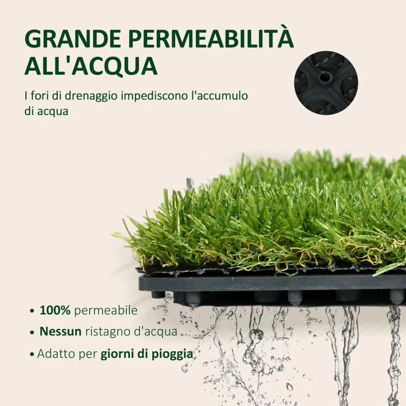 Outsunny Piastrelle da Giardino con Erba Sintetica 30x30cm 10 Pezzi, Prato Artificiale Densità 6500, Verde