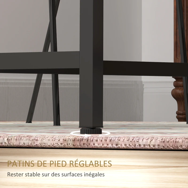 HOMCOM Table à manger pour 6 personne, meuble polyvalent, plateau aspect bois et pieds en acier noir avec patins réglables