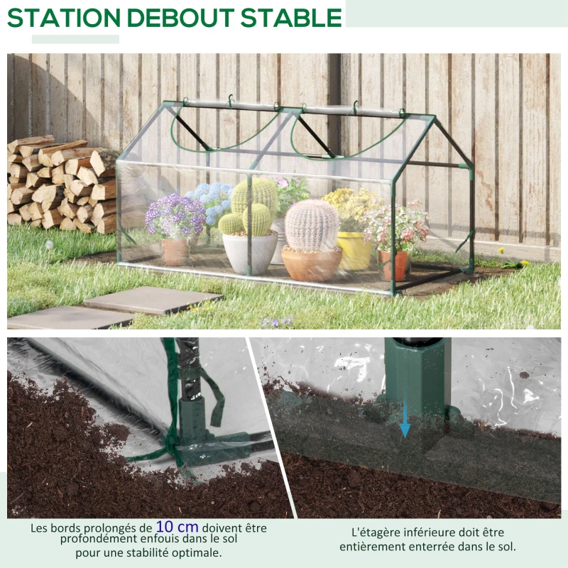Outsunny Serre de jardin mini serre 2 fenêtres enroulables couverture en PVC 120 x 60 x 60 cm transparent
