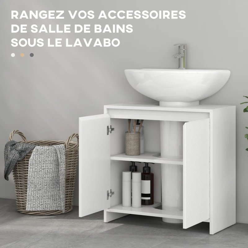 HOMCOM Meuble sous vasque 2 portes avec étagère réglable armoire de rangement pour lavabo 60l x 30P x 60H cm blanc