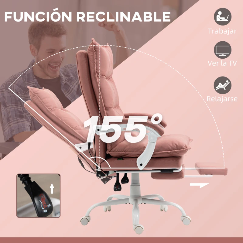 Vinsetto Silla de Masaje Reclinable con 6 Puntos de Masaje y 5 Modos con Función de Calefacción Ajustable 66x74x114-121,5 cm Rosa(m-7)