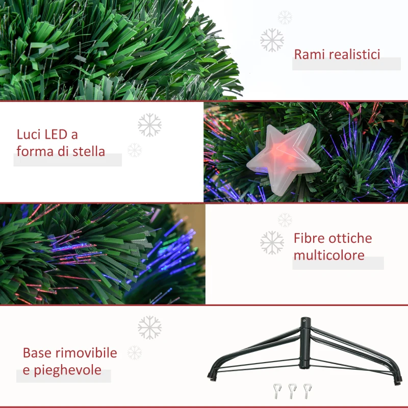 HOMCOM Albero di Natale artificiale 120cm in fibra ottica con 16 LED e 3 colori a forma di stella foltissimo, rimovibile e pieghevole | Aosom Italy