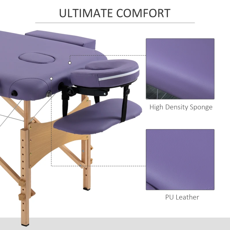 HOMCOM Lettino da Massaggio Portabile Massagio Fisioterapia Pieghevole con 2 Zone 182 x 60cm Viola