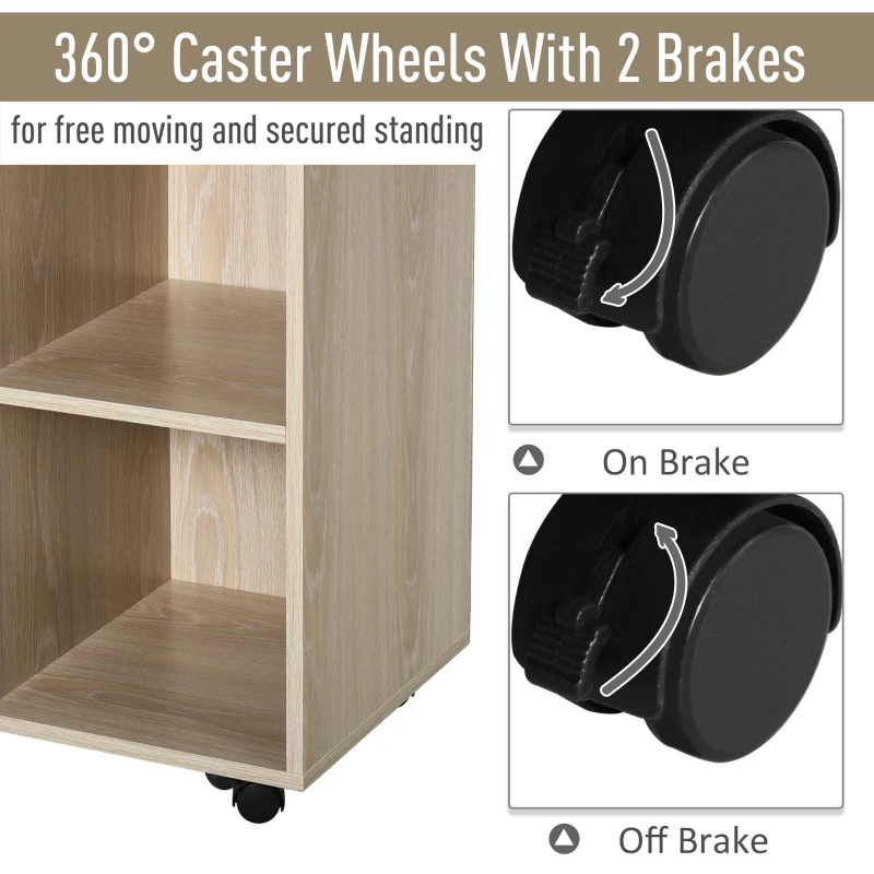 HOMCOM Support d'imprimante - caisson organiseur bureau - 4 niches, placard porte, grand plateau - panneaux particules chêne clair