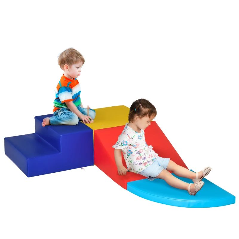 HOMCOM 4 Blocs de construction XL - modules de motricité - jouets éducatifs - parcours motricité enfant mousse EPE polyuréthane, bleu, jaune, rouge