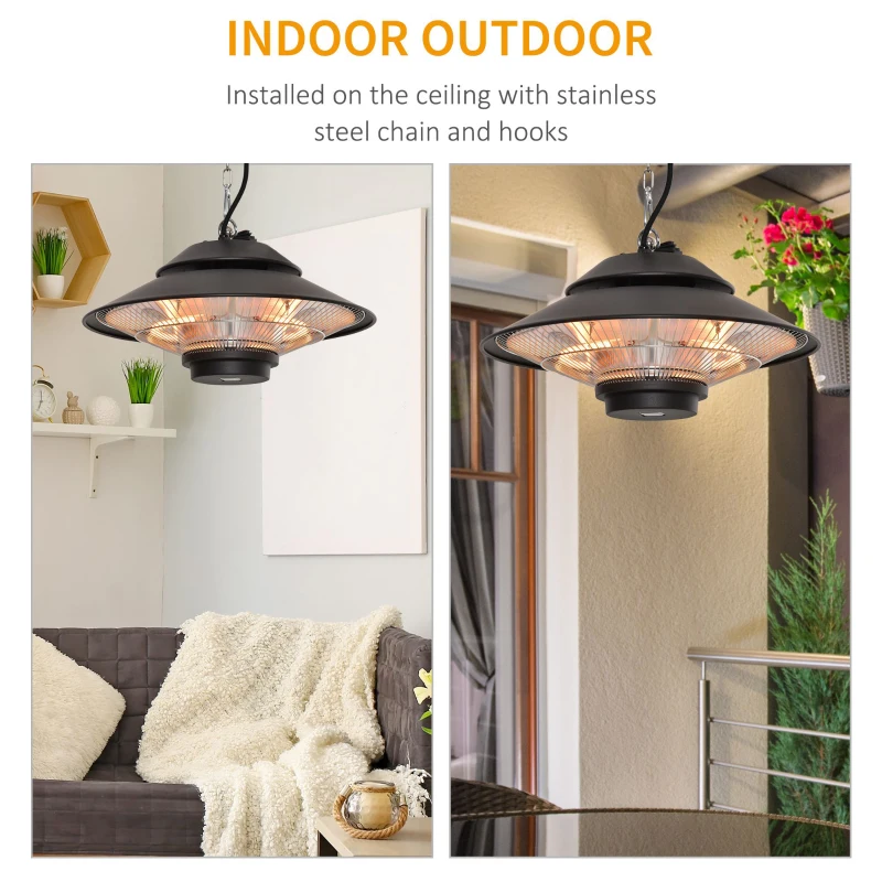 Outsunny 1500W Electric Patio Heater Aluminium Ceiling Mounted Heater with Infrared Remote Control for Indoor and Outdoor Use, Black