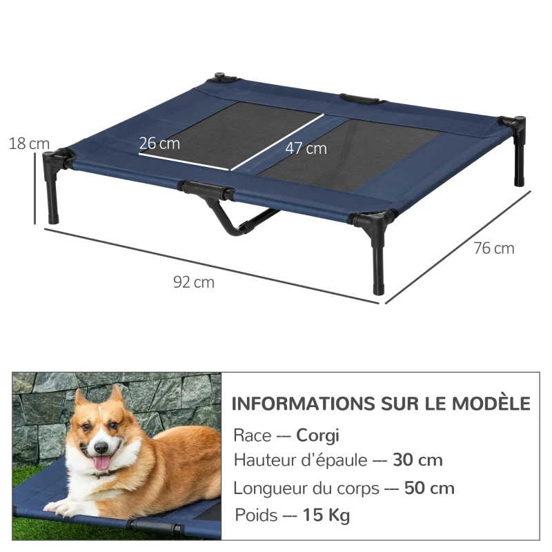 PawHut Lit sur pieds lit pour chien chat lit de camp lit surélevé aniamux tissu Oxford textilène micro-perforé acier