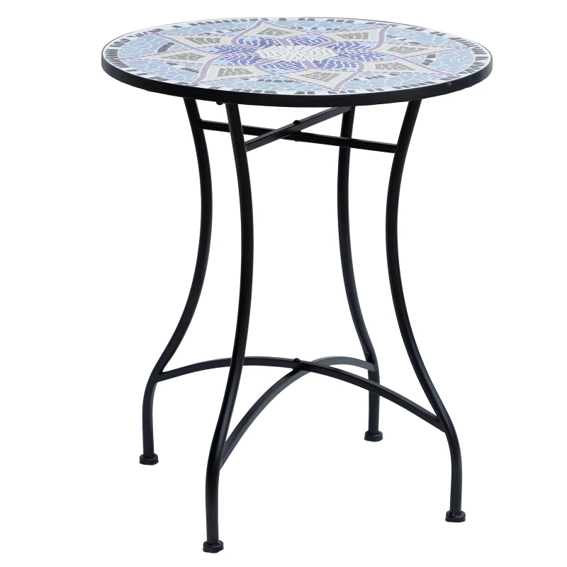 Outsunny Tavolino da Giardino con Piano in Ceramica Decorazione Mosaico Acciaio 60 x 71 cm