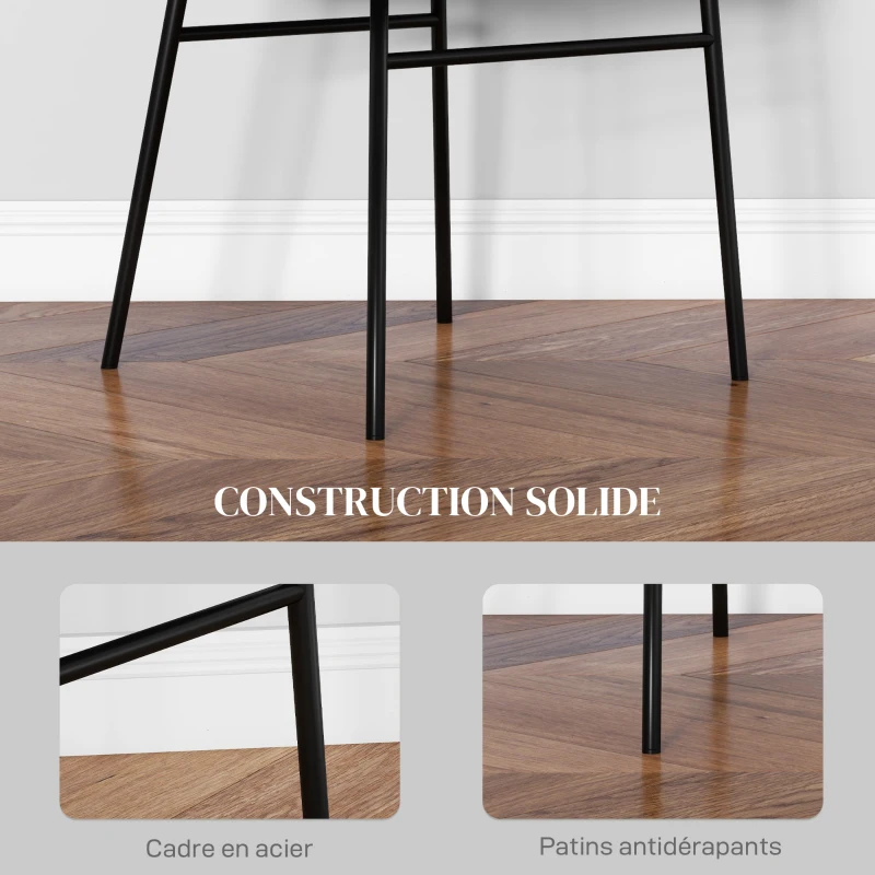 HOMCOM Lot de 2 chaises de salle à manger assise rembourrée en tissu aspect lin pieds en acier stable design moderne gris