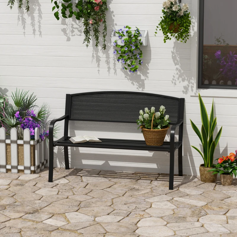 Outsunny Panchina da Esterno Panca da Giardino Max 240kg Metallo 127 × 60 × 85cm Nero