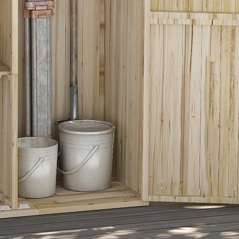 Outsunny Armoire de jardin armoire de rangement en bois 2 étagères 2 portes toit incliné 120 x 57 x 183 cm bois naturel(m-9)
