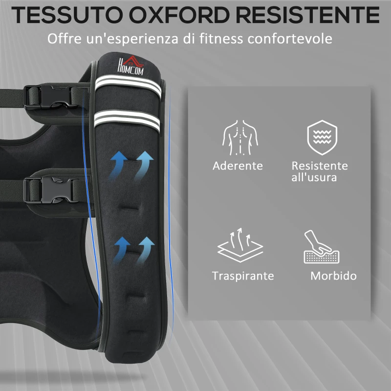 HOMCOM Giubbotto Zavorrato 8kg Traspirante con Tasca Portaoggetti e Spallacci, in tessuto Oxford, 40x35 cm, Nero