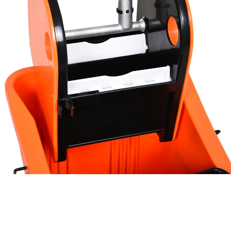 HOMCOM 36L Mop Bucket Wringer Cart w/ Down Press Wringer, Wheels, Mop-Handle Holder, Orange