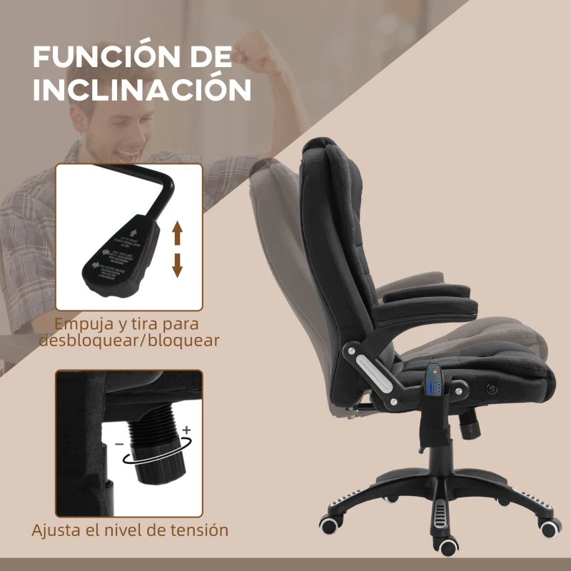 Vinsetto Silla de Masaje con 6 Puntos de Masaje con Función de Calefacción Altura Ajustable y Ruedas 68x72x110-120 cm Negro