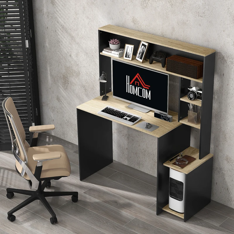 HOMCOM Bureau multi-rangements avec étagères, support pour unité centrale, grand bureau, 114L x 45l x 138H cm