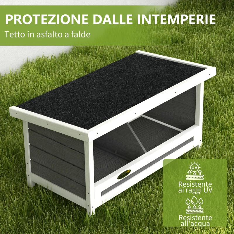 PawHut Nido per Galline a 2 Aree con Base Rialzata e Tetto, in Legno e Bitume, 66x37x34 cm, Grigio Bianco e Nero
