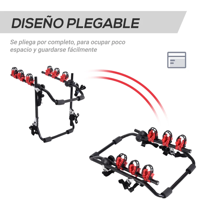 HOMCOM Portabicicletas Trasero Portón Plegable con Correas Hasta 3 Bicis Soporte de Bici Universal Carga 40kg 68x52x60cm Metal