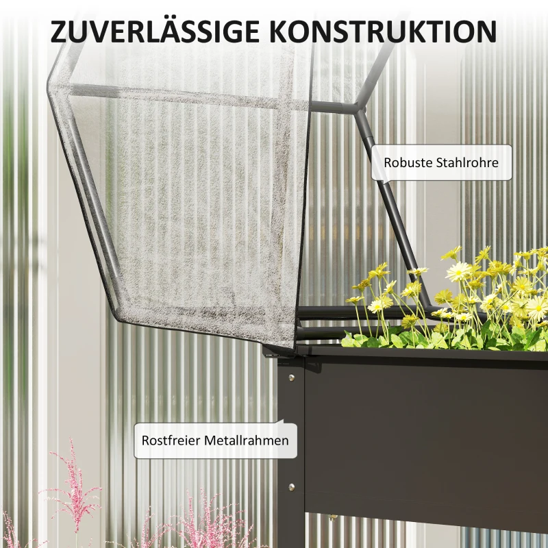 Outsunny Hochbeet mit Gewächshaus-Dach, Erhöhte Pflanzenbox mit Ablauflöchern, 60 x 60 x 120 cm, Schwarz