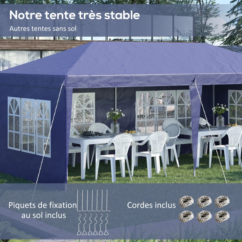 Outsunny Tonnelle pop-up pliante - tente de réception - 3 x 6 m 3 cotés démontables bleu