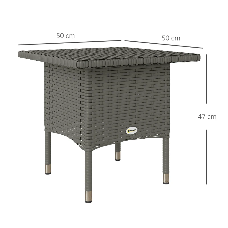 Outsunny Rattan Side Table, Outdoor Coffee Table with Plastic Board Under the Full Woven Table Top for Patio, Garden, Balcony, Grey