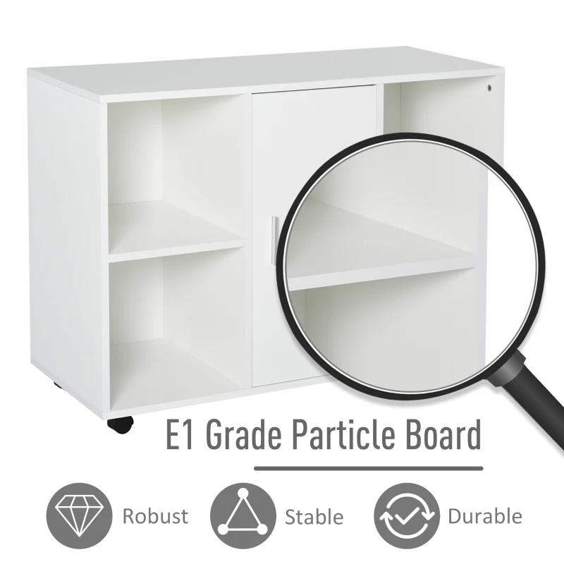 Vinsetto Mobile Office File Cabinet, Lateral Stationery Storage Cabinet, Printer Stand with Wheels, Kitchen Cabinet with Open Shelf and Cupboard, White