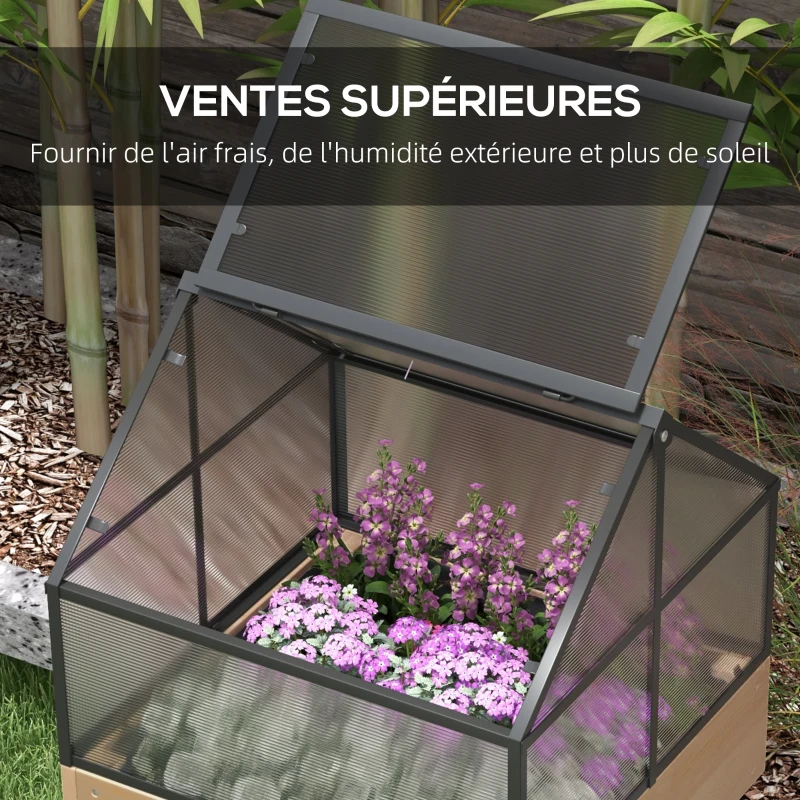 Outsunny Mini Serre sur Pieds dim.  60L x 57l x 103H cm double toit ouvrable Panneaux de Polycarbonate, acier, Bois Sapin traité
