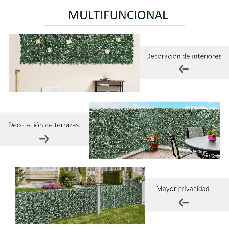 Outsunny Seto Artificial Ocultación Jardín en Rollo 3x1,5 m Valla de Privacidad de Hiedra Artificial para Balcón Exterior