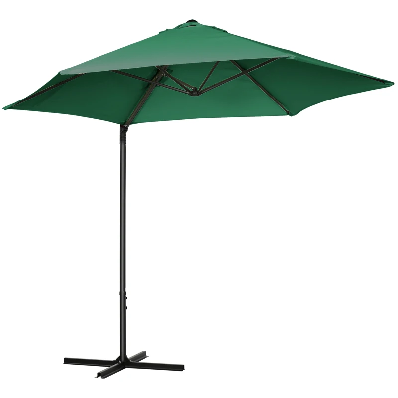 Outsunny 2.5M Garden Cantilever Parasol, Offset Roma Patio Umbrella Hanging Sun Shade Canopy Shelter with 360° Rotation and Cross Base, Green