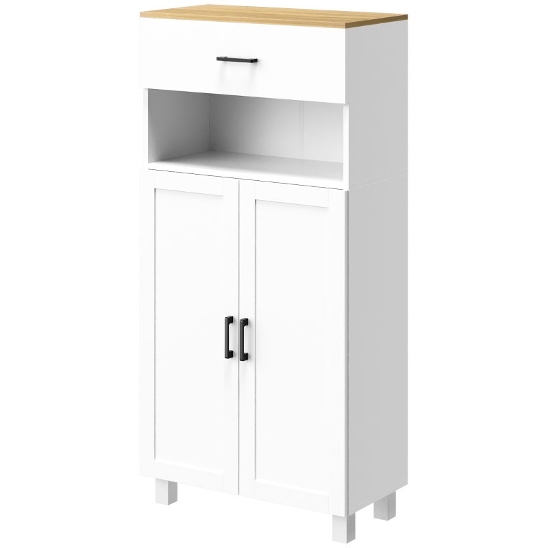 HOMCOM Freestanding Kitchen Cupboard, Nordic Storage Cabinet with Drawer, Doors and Open Countertop for Living & Dining Room, 130cm, White