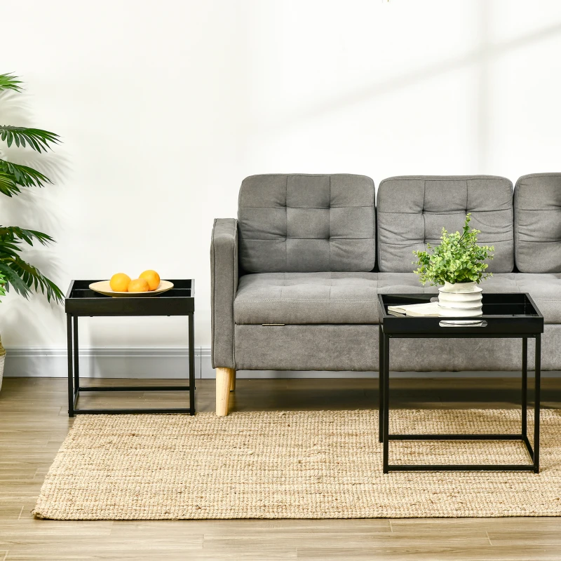 HOMCOM Set da 2 Tavolini da Caffè Impilabili con Finitura Lucida e Telaio in Acciaio, Nero