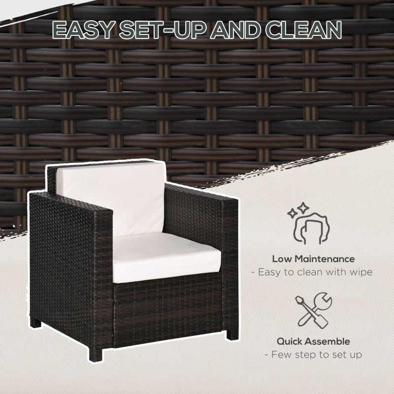 Outsunny Single Seater Rattan Chair, PE Wicker Garden Armchair with 10 cm Thickened Cushion, All-Weather Rattan Garden Chair with Armrests, Brown