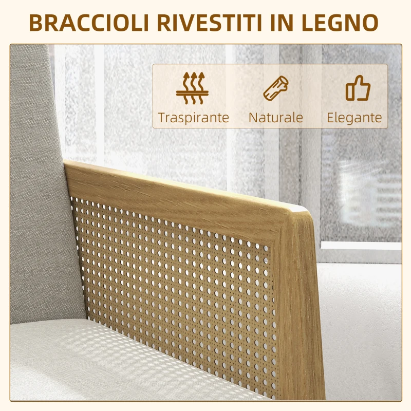 HOMCOM Poltroncina stile Boho da Salotto e Camera in Poliestere con Braccioli in Legno, 65.5x72x78 cm, Grigio