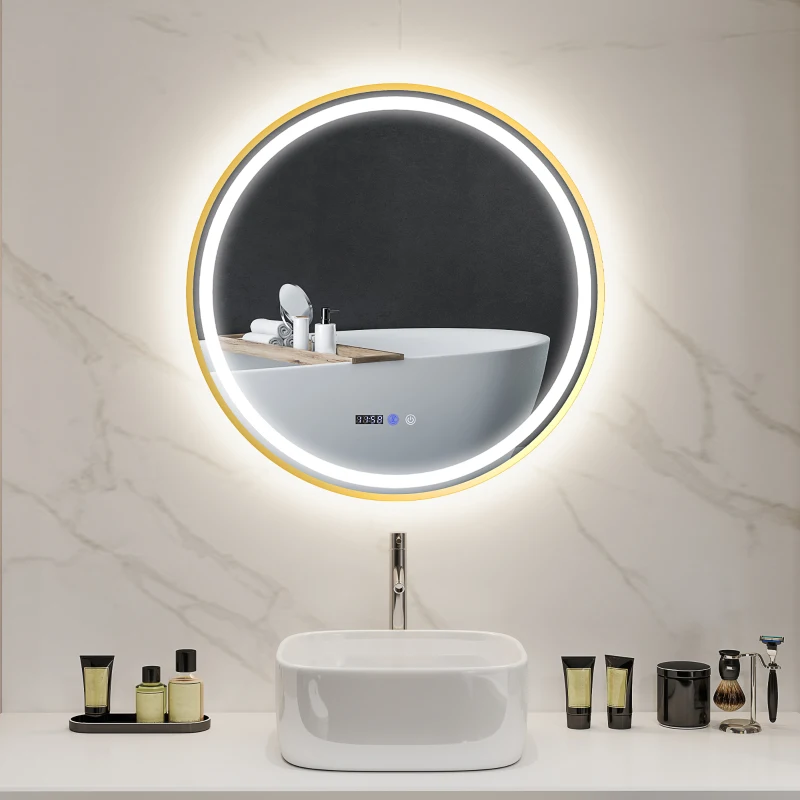 HOMCOM 80cm Anti-Fog LED Bathroom Mirror - Gold Tone