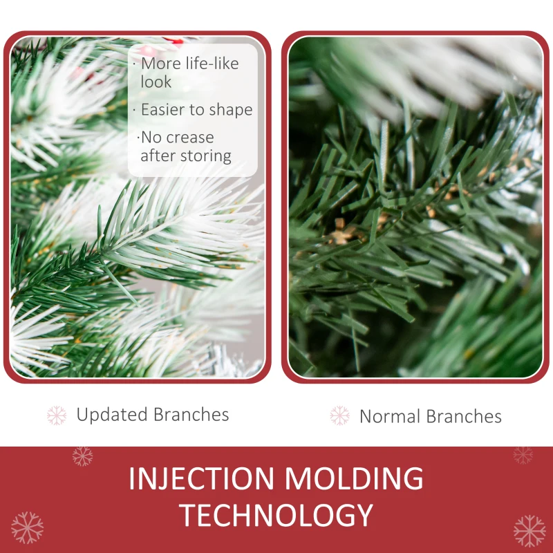 HOMCOM 5ft Snow-Dipped Artificial Christmas Tree w/ Red Berries Metal Base Home Season Decoration Holiday Elegant Traditional