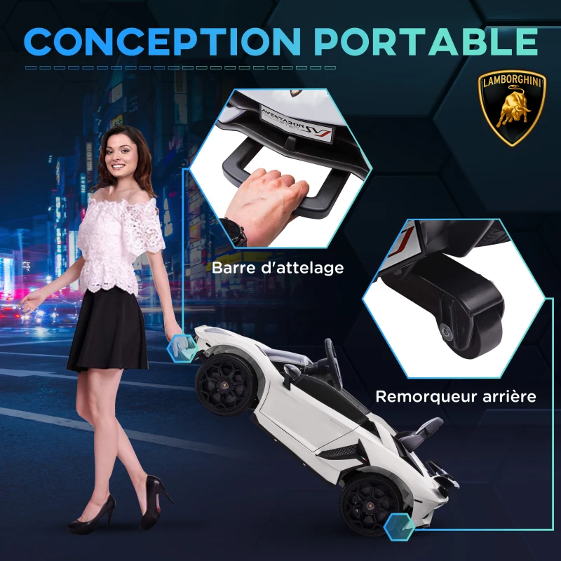 HOMCOM Voiture électrique pour enfants licence Lamborghini Aventador SVJ 12V avec portes papillon télécommande 3-5 KM/H blanc(m-5)