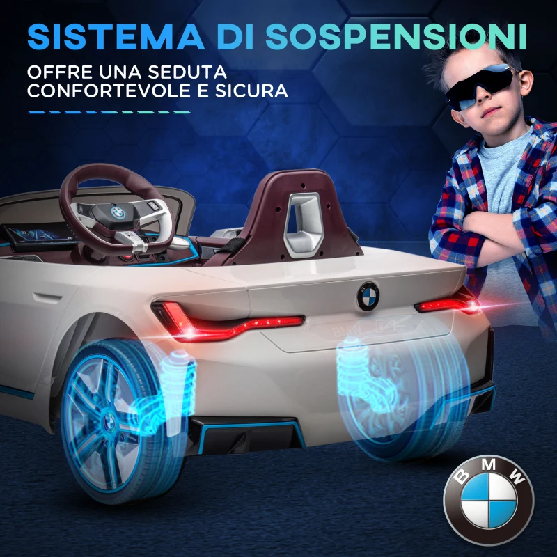 HOMCOM Macchina Elettrica per Bambini 3-6 Anni con Licenza BMW con Telecomando, Clacson e Fari, 115x67x45 cm, Bianca