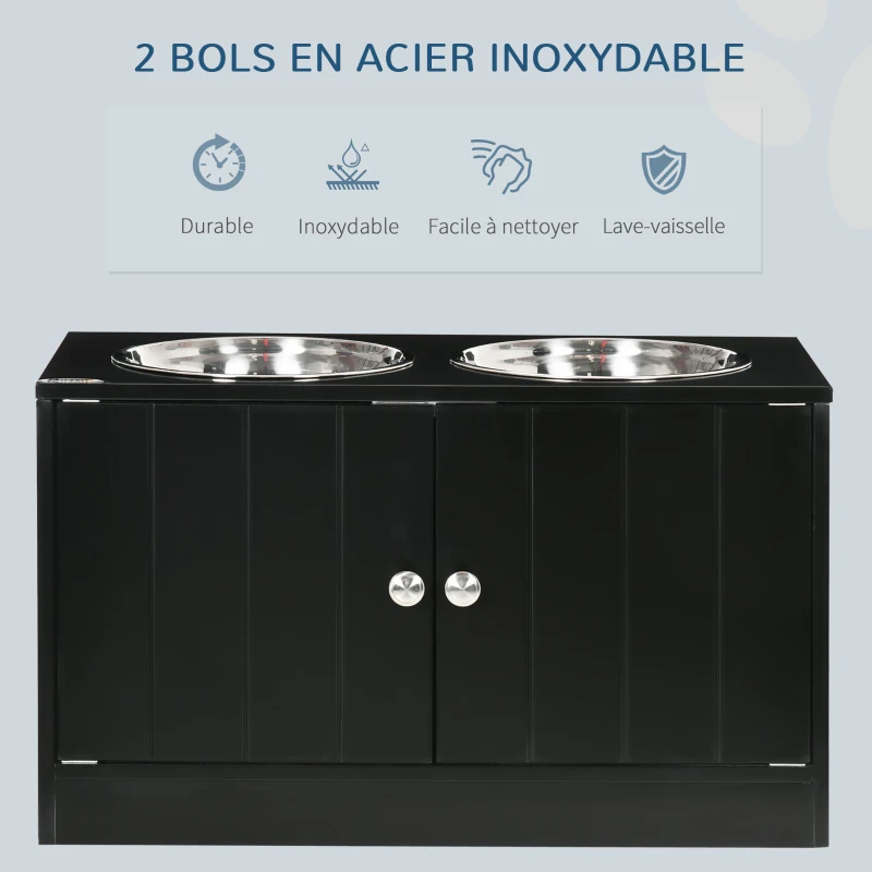 PawHut Gamelles chiens surélevées gamelle double chien porte-gamelles 60 x 30 x 35,5 cm 2 gamelles 2L acier inox incluses