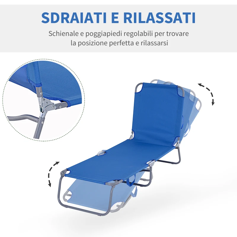 Outsunny Lettino da Giardino con Schienale Regolabile in 5 Posizioni, Lettino Pieghevole in Metallo e Tessuto Oxford, 187x55x24cm, Blu