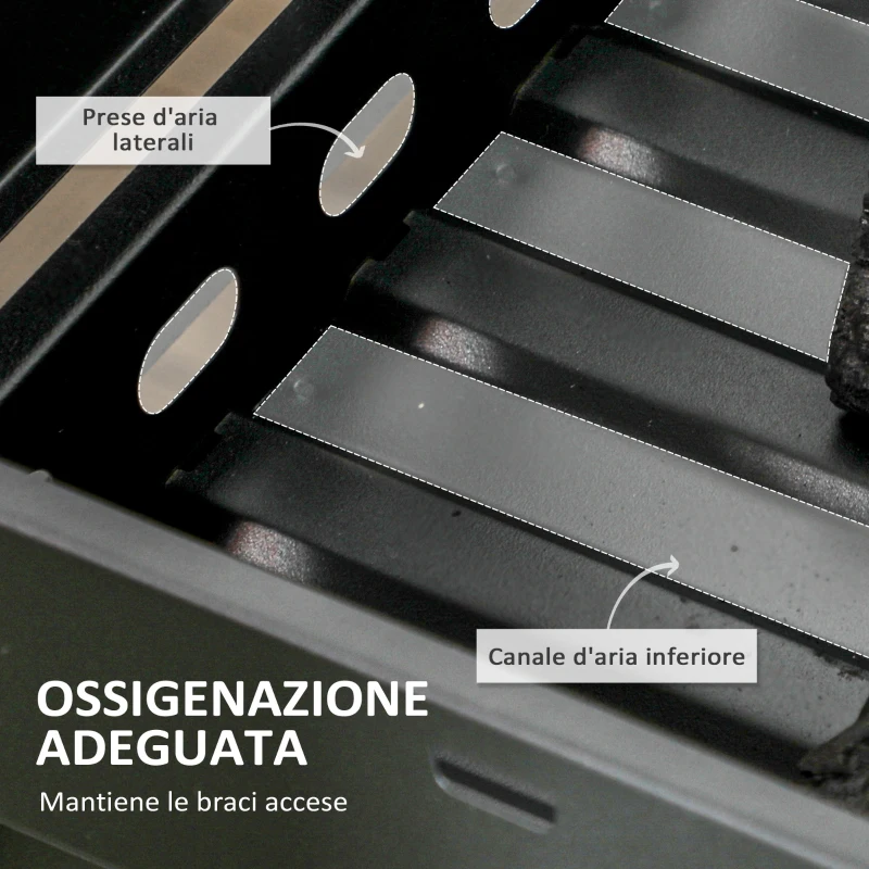 Outsunny Barbecue a Carbonella Portatile con Gambe Pieghevoli e Vassoio Estraibile, 74x20x38cm, Nero