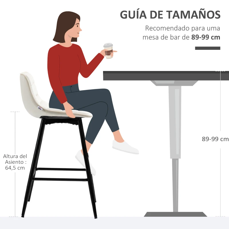 HOMCOM Conjunto de 2 Taburetes Altos de Cocina con Respaldo Carga 120 kg para Bar Salón Comedor Crema