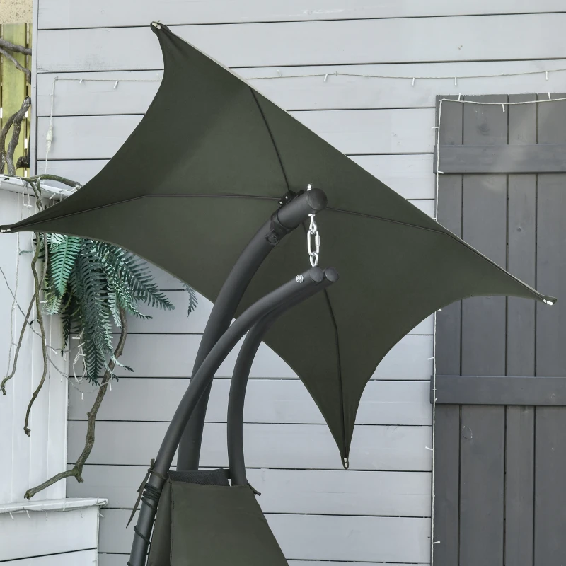 Outsunny Bain de Soleil transat Suspendu Chaise Suspendu Extérieur avec Pare-Soleil et Matelas Design Contemporain 190L x 110l x 190H cm Acier Polyester Gris foncé Noir