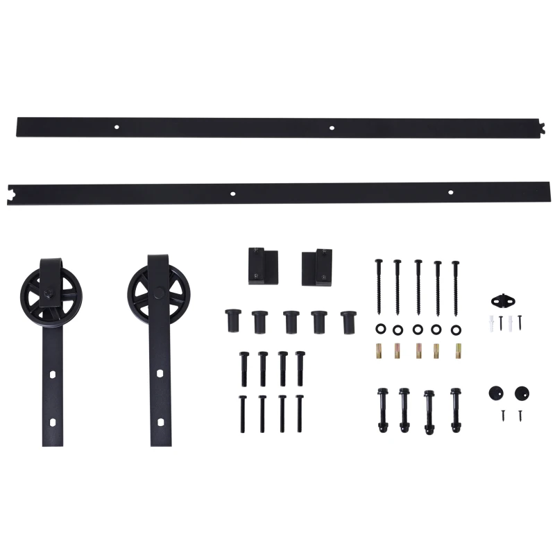 HOMCOM Herraje Puerta Corredera 200 cm Kit de Puerta Corredera de Madera Acero al Carbono Baño Cocina Dormitorio Negro
