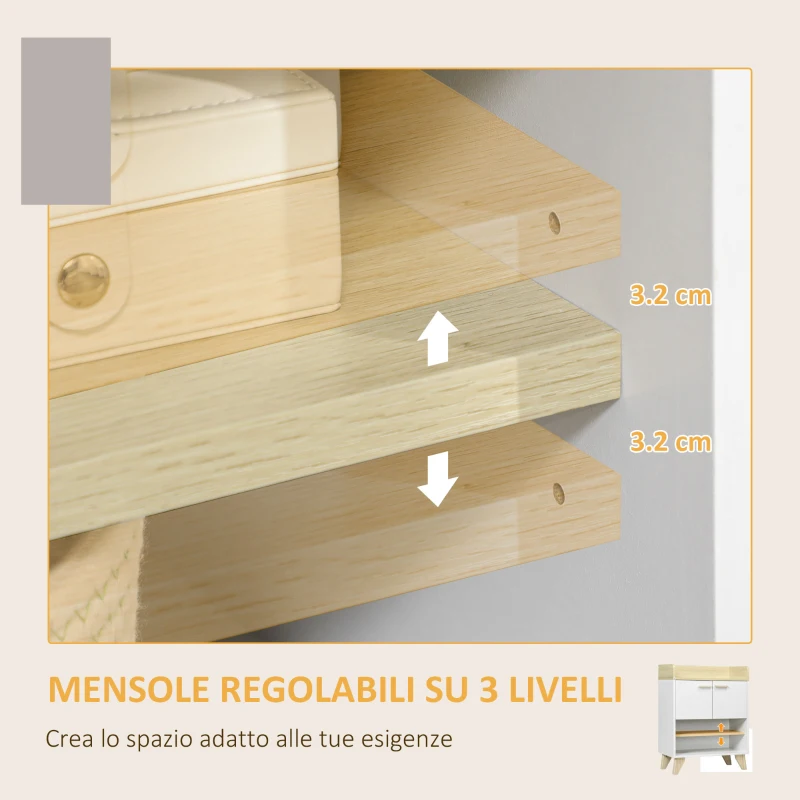 HOMCOM Mobiletto Multiuso con Armadietto e Ripiani Aperti, Mobile da Soggiorno, Cucina, Ufficio in Legno Bianco, 60x30x78cm