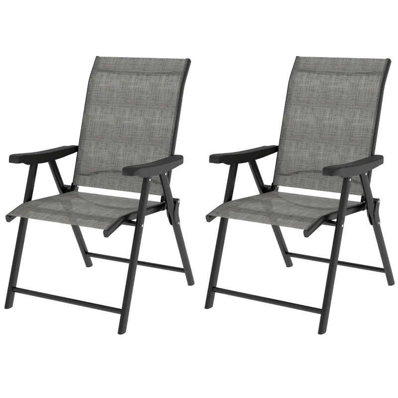 Outsunny Set of Two Folding Outdoor Chairs - Black/Grey